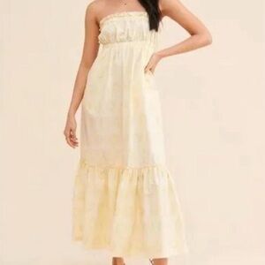 Free People Leanna tube dress ivory yellow midi boho bandeau babydoll - XS - EUC